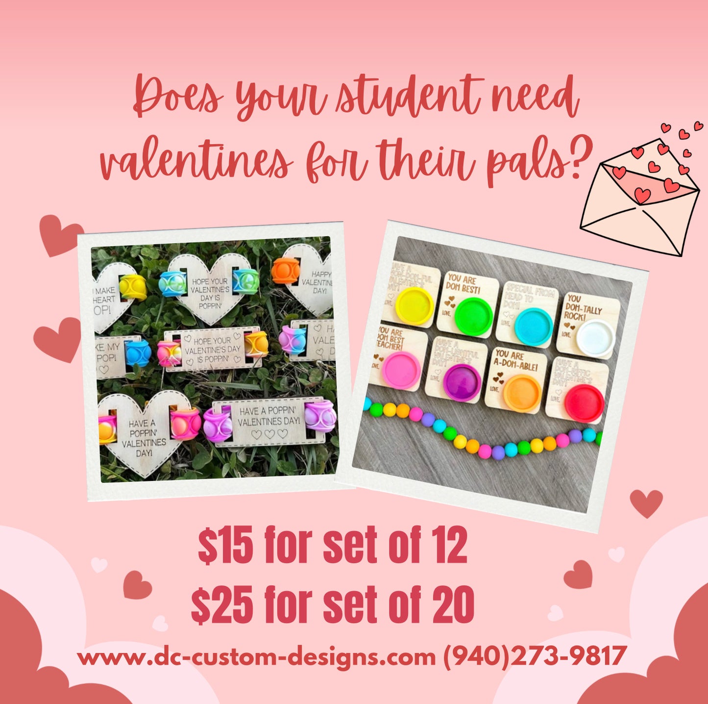 Set of 20 Student Party Valentines (Play Doh & Pop It) SEE DESCRIPTION
