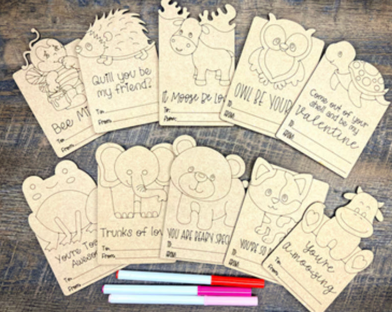 Set of 12 Student Party Valentines (Coloring Card & Bookmarks) SEE DESCRIPTION