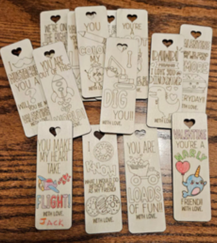 Set of 12 Student Party Valentines (Coloring Card & Bookmarks) SEE DESCRIPTION