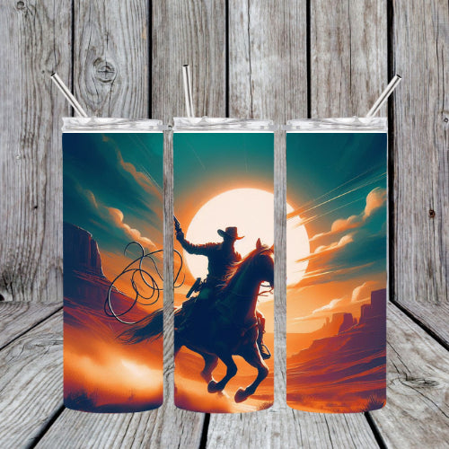Sunset Cowboy Tumbler