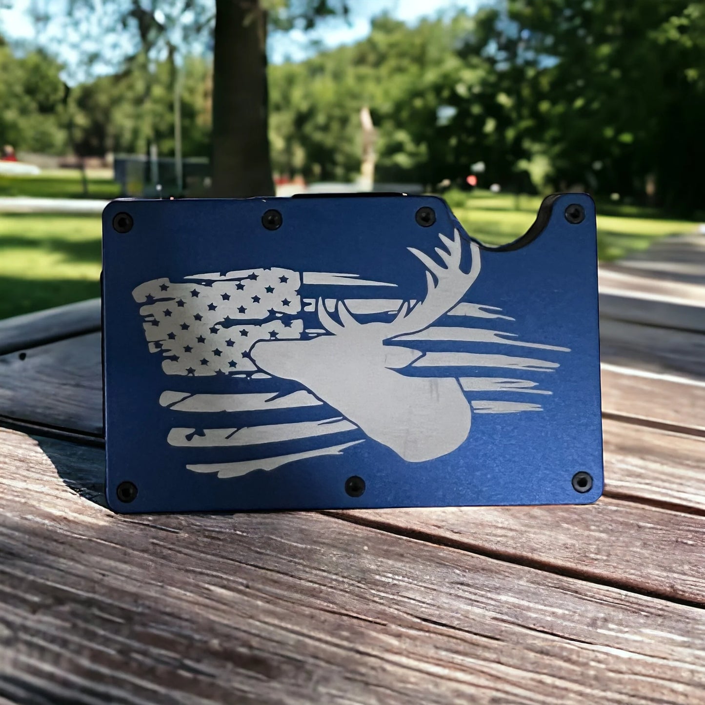American Buck Engraved Metal Wallet with Money Clip