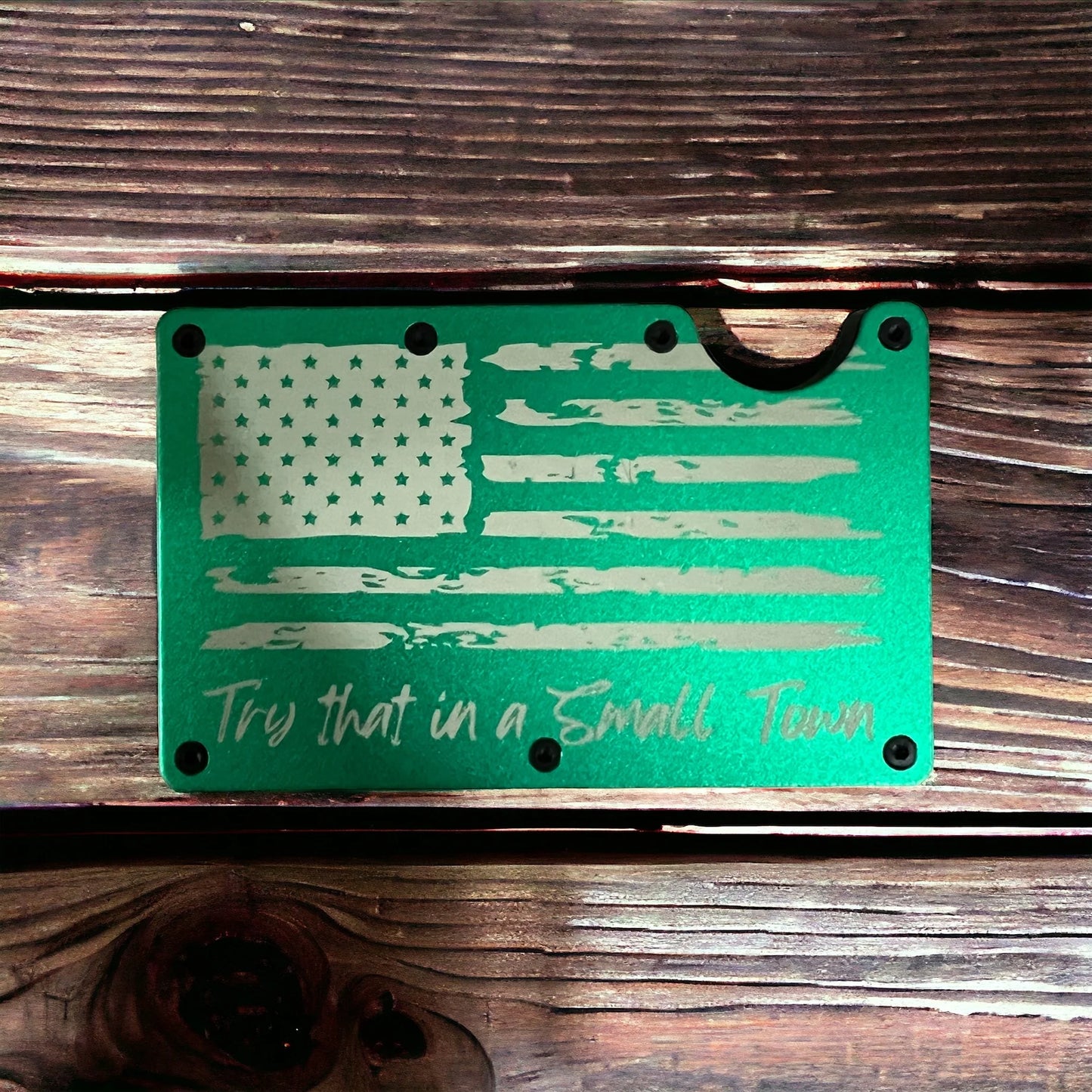 Small Town Engraved Metal Wallet with Money Clip