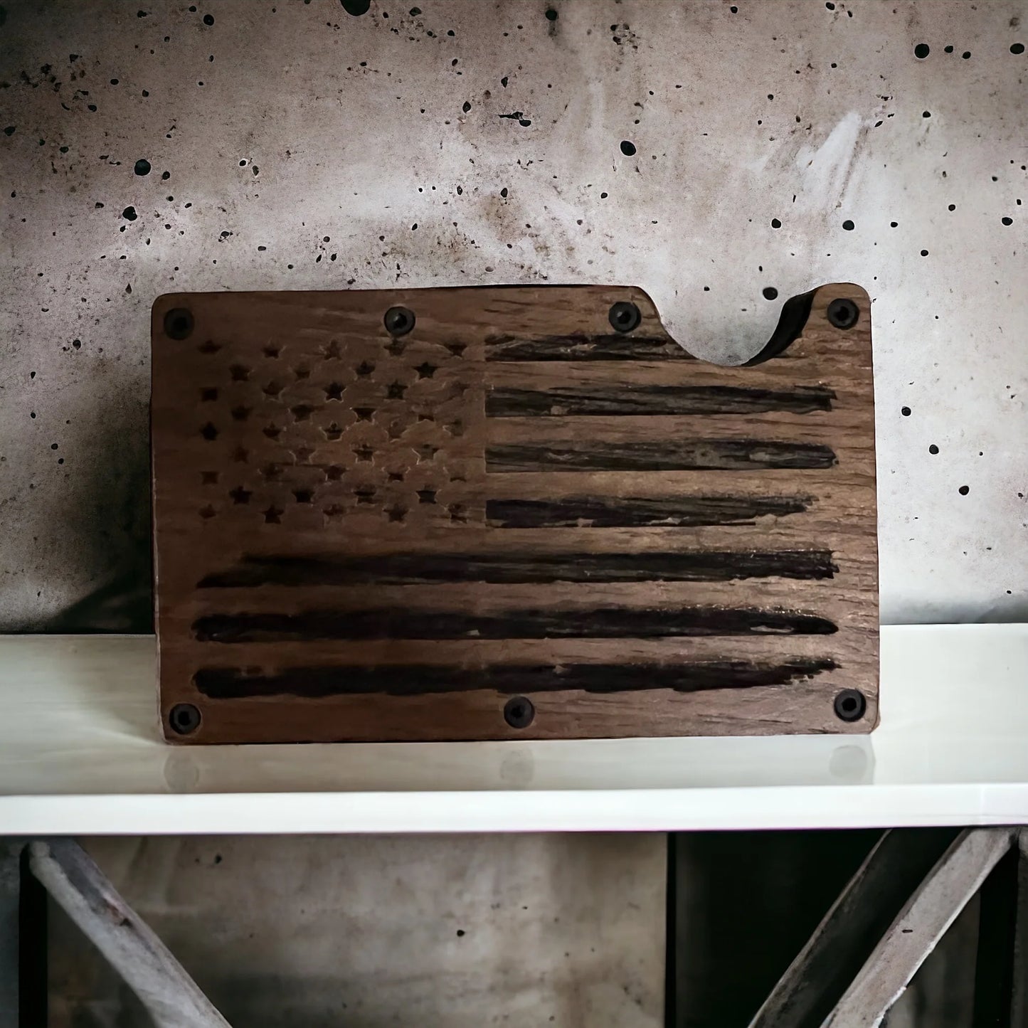 American Flag Engraved Metal Wallet with Money Clip