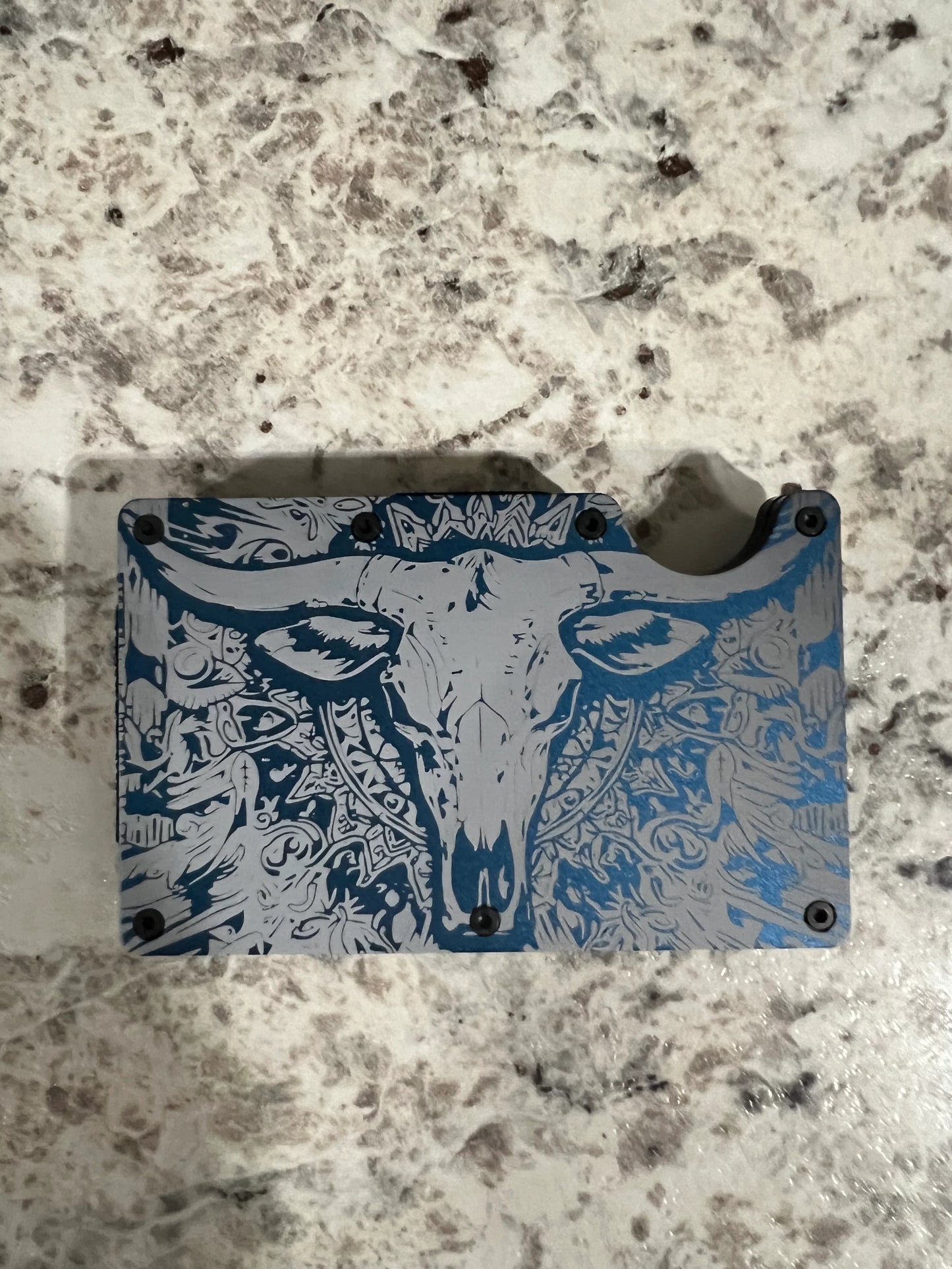 Longhorn Engraved Metal Wallet with Money Clip