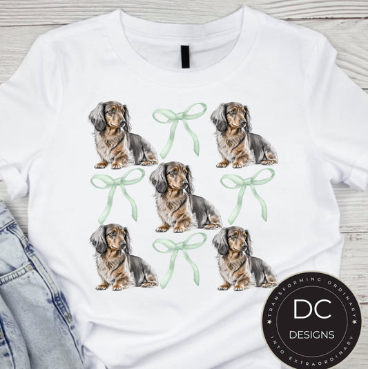 Long Hair Weenie Dog Bow Tee