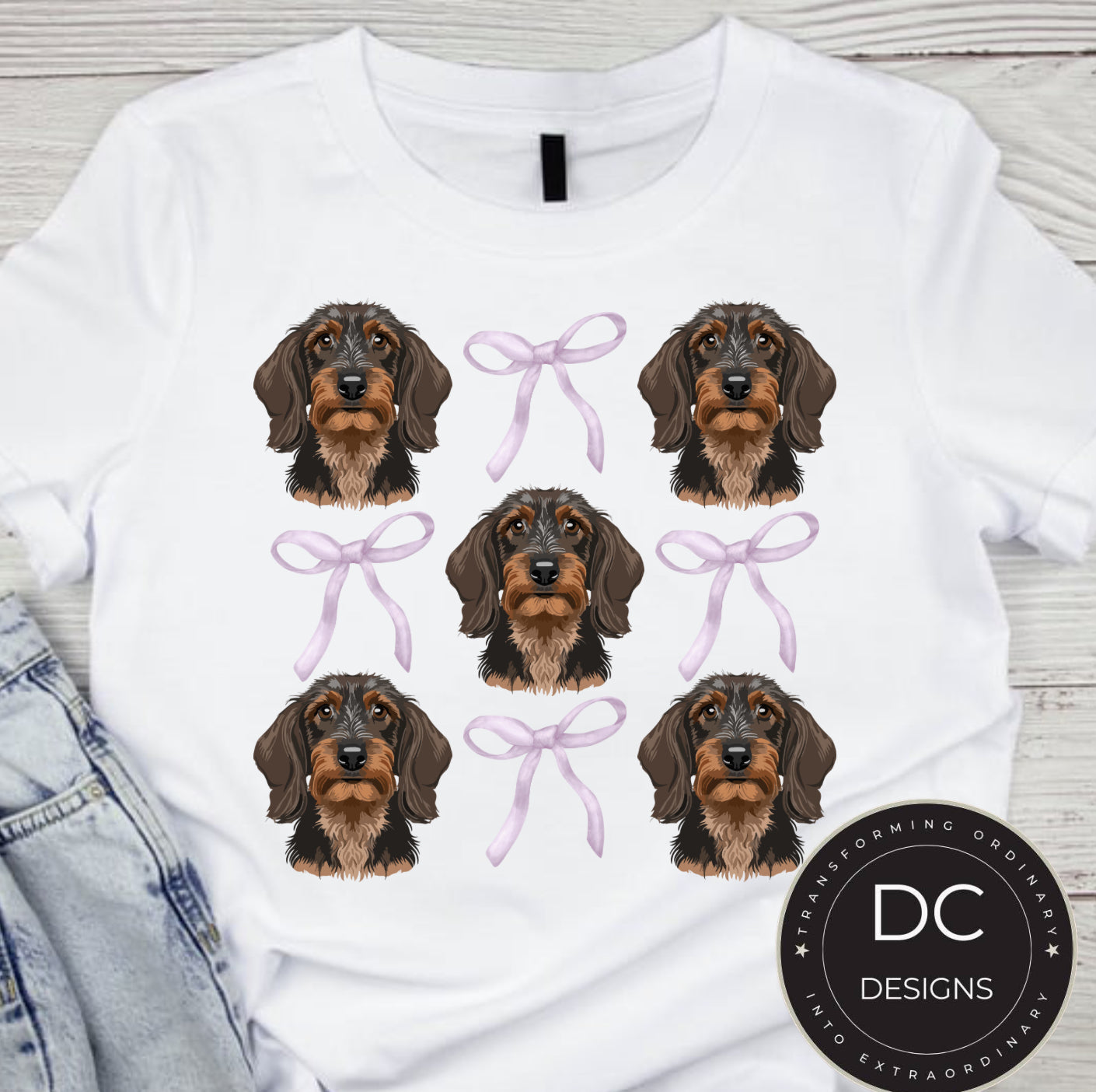 Wire Hair Weenie Dog Bow Tee