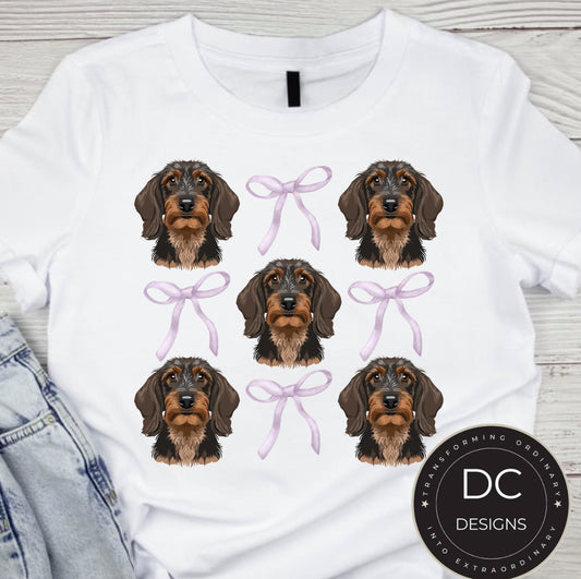 Wire Hair Weenie Dog Bow Tee