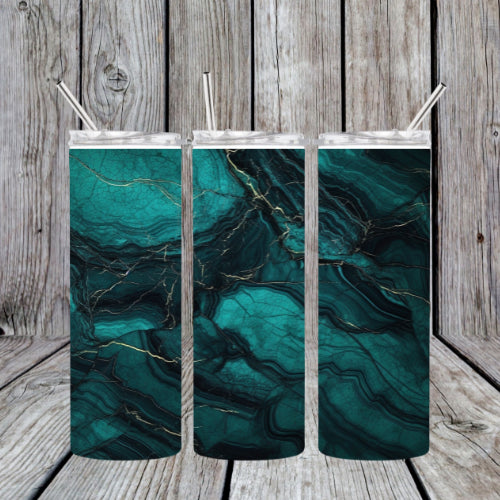 Turquoise and Gold Marble Tumbler
