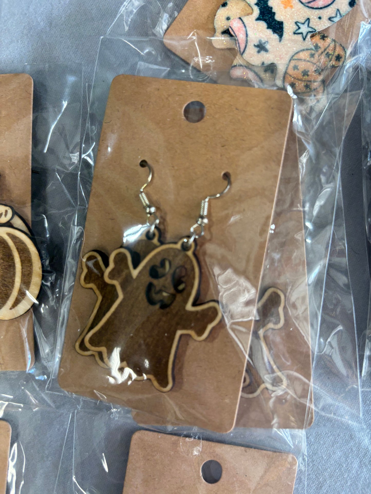 Wooden Ghost Earrings