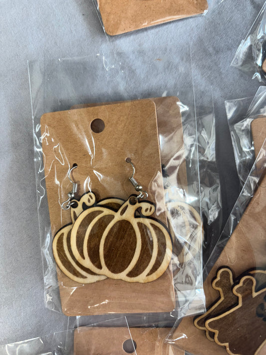 Wooden Pumpkin Earrings