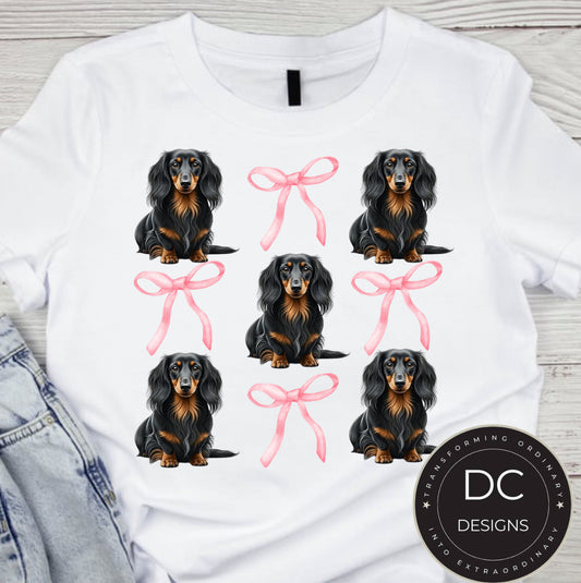 Black & Tan Weenie Dog Bow Tee