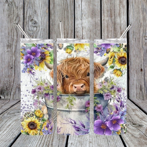 Highland Cow Sunflower Tumbler