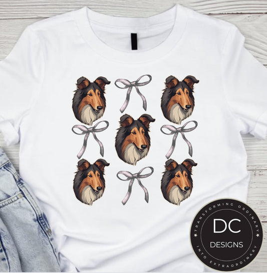Collie Face Dog Bow Tee