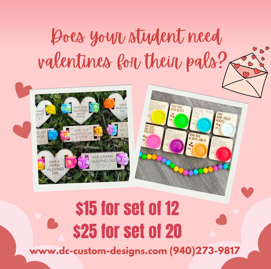 Set of 12 Student Party Valentines (Play Doh & Pop It) SEE DESCRIPTION