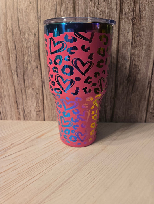 Cheetah Hearts Engraved 30 oz Tumbler