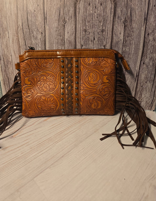 Tooled Leather Fringe Purse