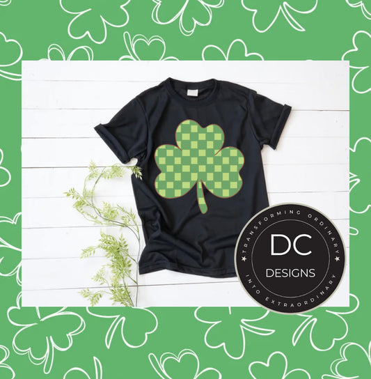 Checkered Shamrock St Pattys Tee