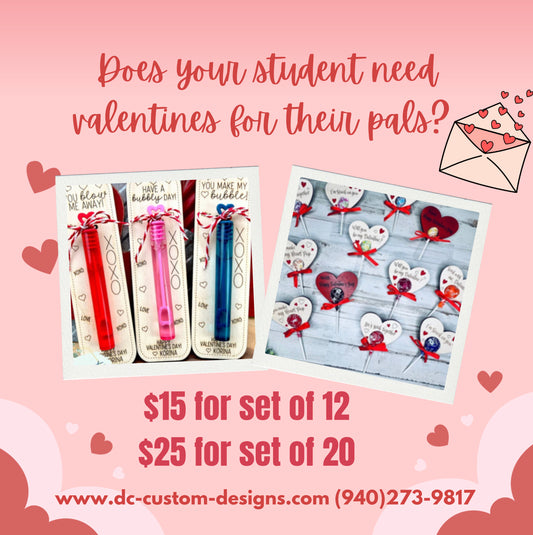 Set of 12 Student Party Valentines (Bubbles & Suckers) SEE DESCRIPTION