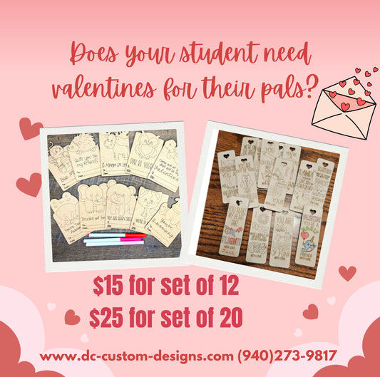 Set of 12 Student Party Valentines (Coloring Card & Bookmarks) SEE DESCRIPTION