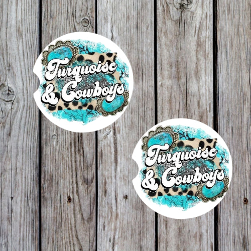 Turquoise and Cowboys Car Coasters